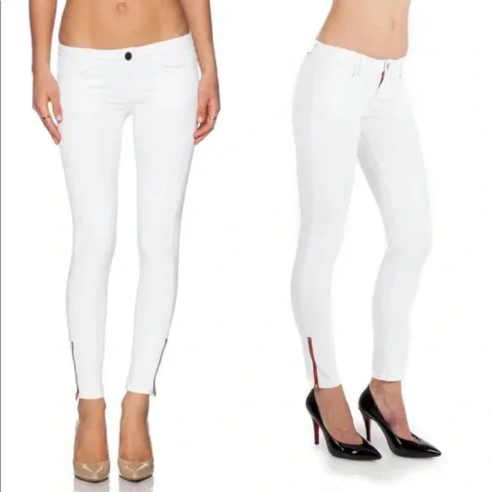 Etienne Marcel White High Rise Red Ankle Zipper Skinny Jeans Size 24 NWT $245